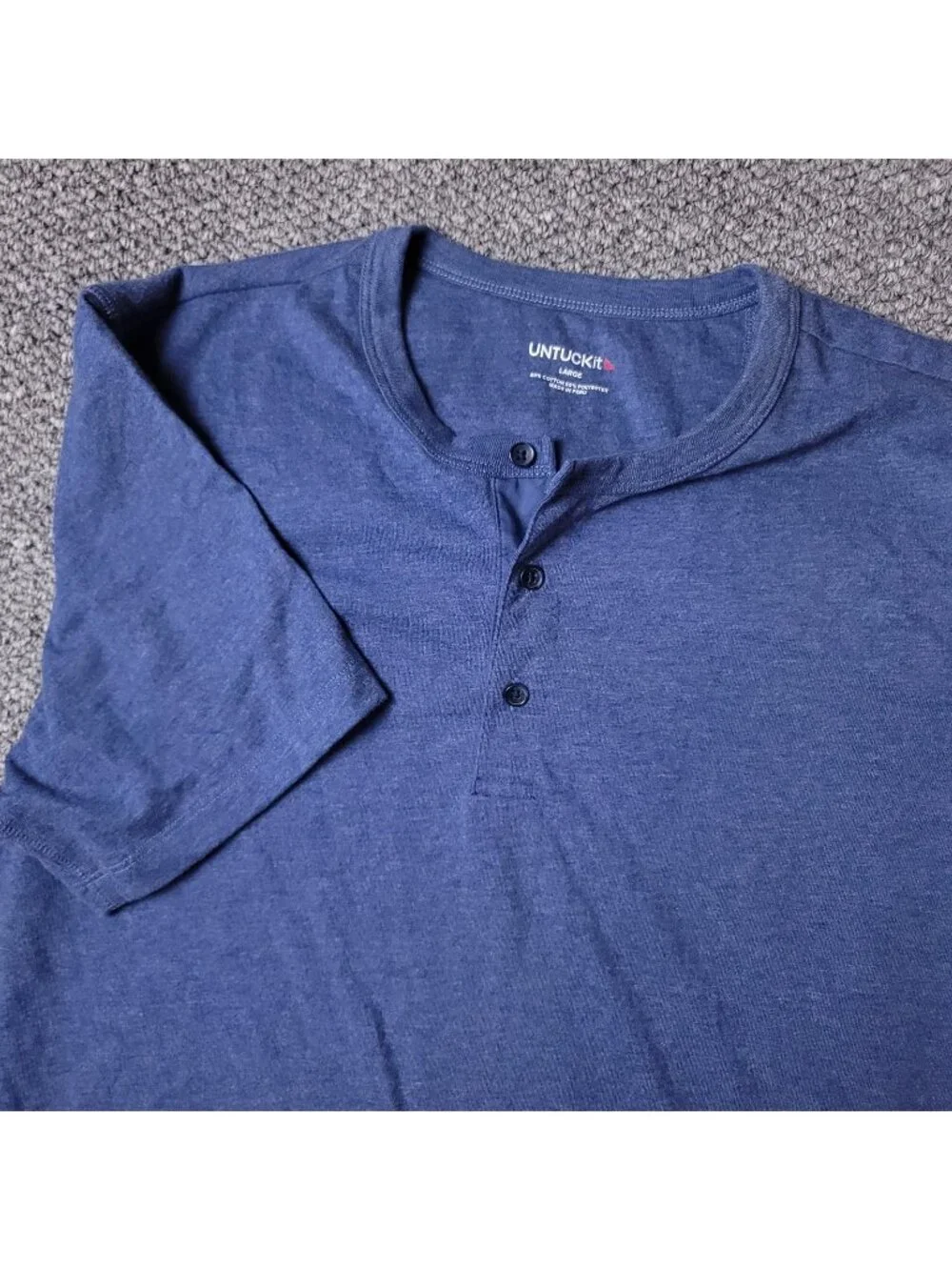 UNTUCKit Jericho Shirt Mens L Large  Blue Button Short Sleeve Cotton Polyester